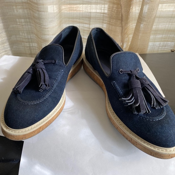 Louis Vuitton denim blue canvas Men’s loafers 9 mens -11womens slip-on moccasins